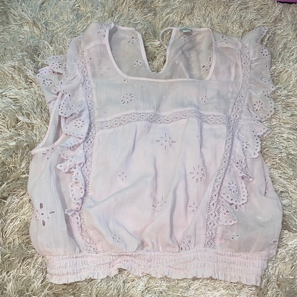 Aerie Eyelet Ruffle Boho Prarie Crop Top